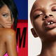 Rihanna in lip gloss in 2007; Slick Woods in Rihanna’s lip gloss in 2017. Images Getty, Fenty Beauty.